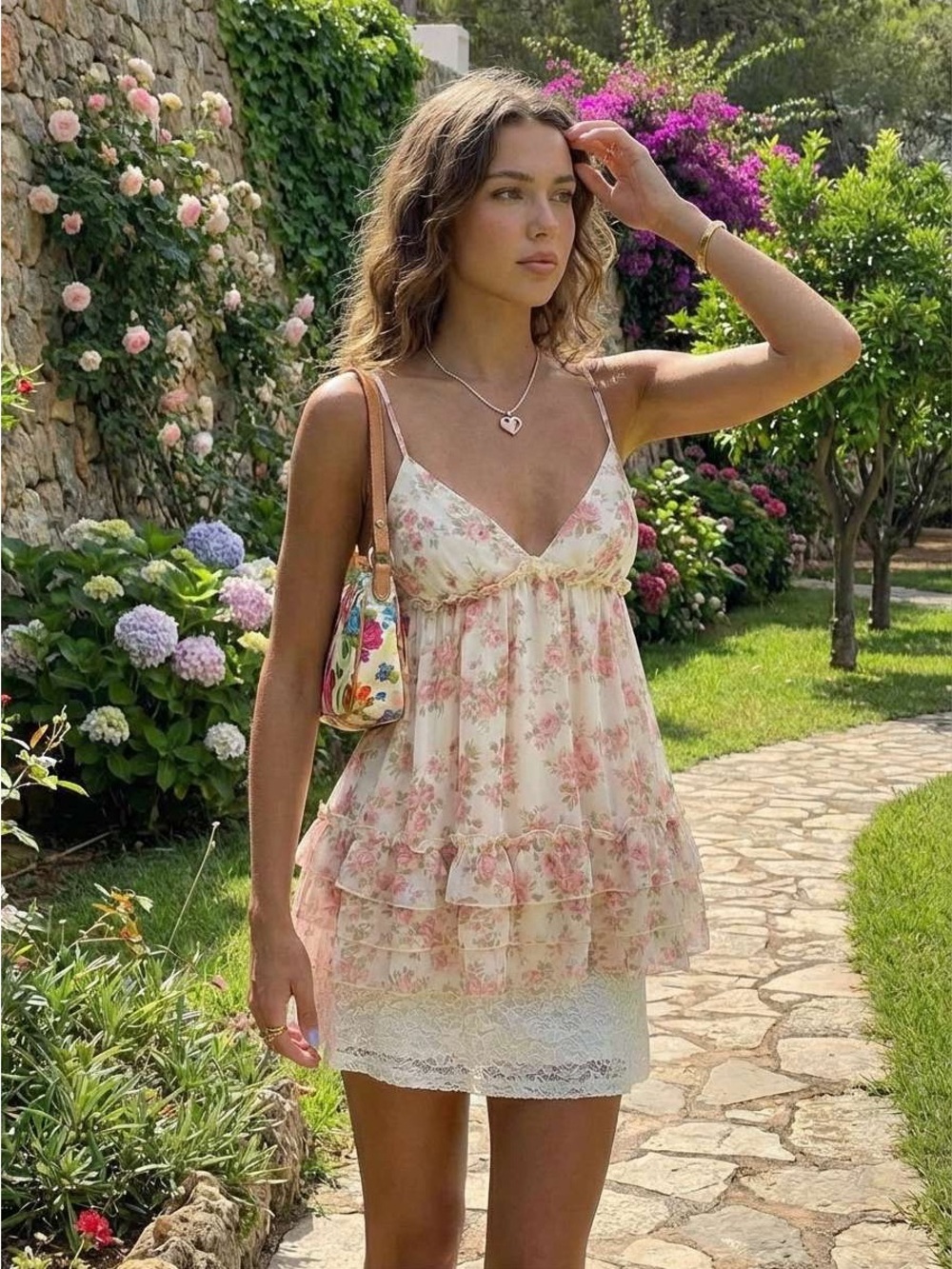 Chiffon Floral V-Neck Ruffled Cami Blouse